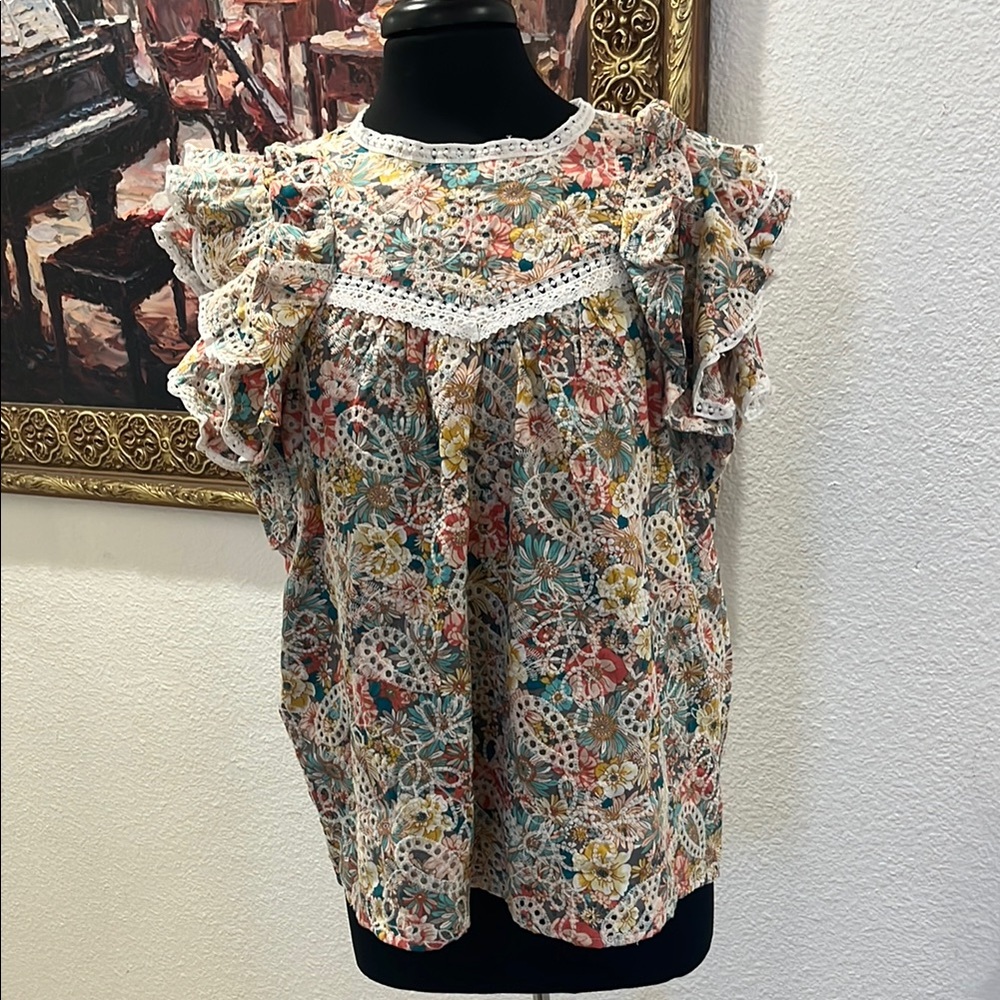 Floral Lace Ruffle Top